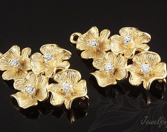 H328-20pcs-Matt Gold Plated-CZ flower pendant-pendant for necklace-flower jewelry-jewely making