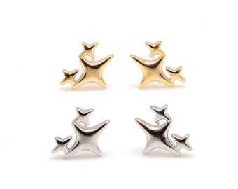 Pendientes delicados de triple estrella brillante, pendiente de estrella del norte, pasador de plata, sin níquel [C709 - 1 par/10 pares]