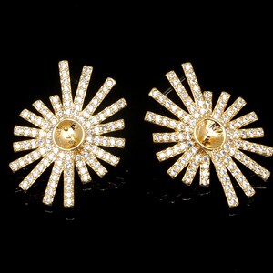 CH2365-1Paar / 10Paare-Vergoldet-19,5 * 26 mm Spezielle CZ Sonnen Ohrringe, Starburst Ohrring, Brautschmuck, Silber Post, wholesale Ohrringe