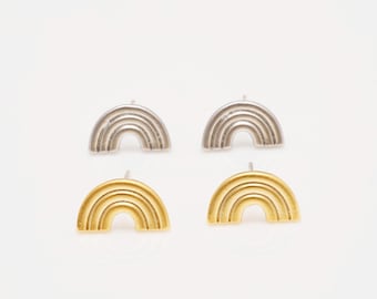 Tiny Rainbow Stud Earrings, Brass Rainbow Curved Ear Posts, Silver Post [M1020-1pair/10pairs]