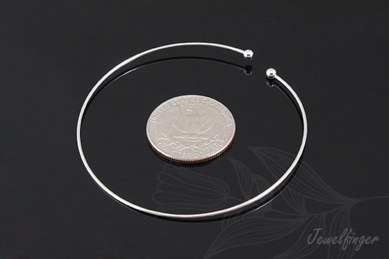 Rhodium Plated Steel Bangle, 1mm Thickness, 3mm Ball Ends, Jewelry Making Finding [H381-1PC/20PCS] image 3