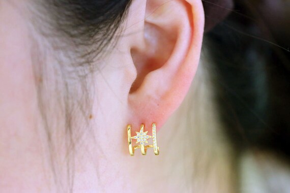Ch5058-1pair/10pairs-gold Plated-13*11mm CZ Star Earrings