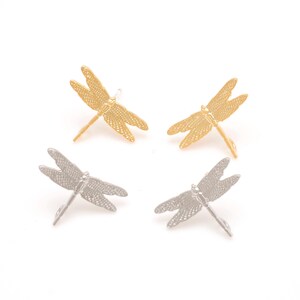 Fijne libeloorbellen, goud/zilveren op de natuur geïnspireerde stekers, zilveren stift [M810-1pair/10pairs]