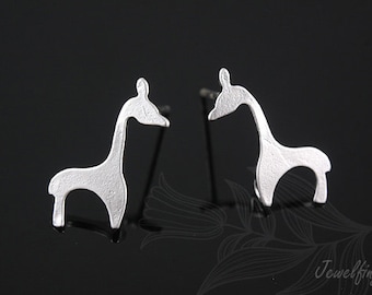 Pendientes de jirafa de 6,5*12,5 mm con baño de rodio mate, delicados pendientes de jirafa, poste de plata [M007-1 par/10 pares]