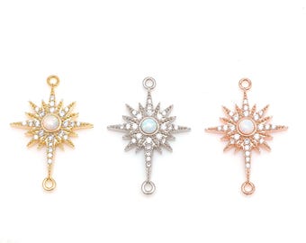 M1461-1PC/10PCS, 16*23.5mm Opal Sun Connector, Opal Starburst Pendant, Medallion Necklace Charm, Necklace Bracelet Making Supply
