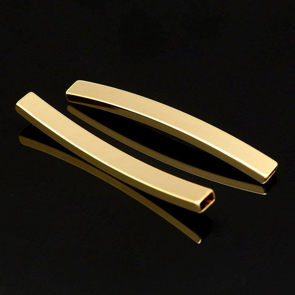 H852-40pcs-Gold Plated-50*5mm Metal Tube Beads-Stamping Blanks Bar-Curve Tube Beads-Bent Square Tube Beads-Bracelet Bead