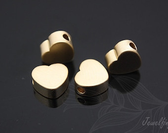 Cuentas de corazón de 6,5 mm chapadas en oro mate, colgante de corazón pequeño, piezas en blanco para estampado de metal [H180-4PCS/40PCS]
