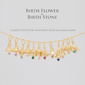 HL013-1PC/20PCS, 16K Real Gold Plated CZ Birth Flower Charms, Birthstone Charms, Necklace Bracelet Jewelry Making Component, Nickel Free