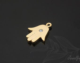 Matte Gold Plated 9*12mm CZ Hamsa Charms, Hamsa Pendant [S844-2PCS/20PCS]