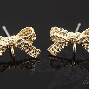 M803-1pair/10pairs-Matt Gold Plated-14*8mm Ribbon Ear Post, wholesale jewelry finding, jewelry supplies, wholesale Earrings