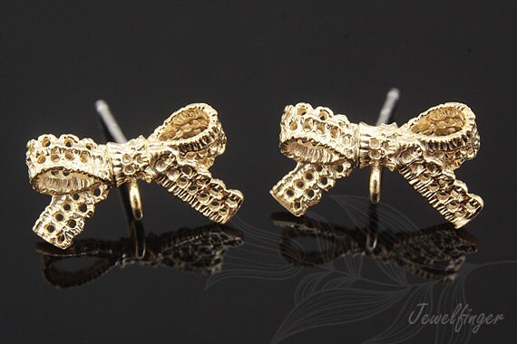 M803-1pair/10pairs-Matt Gold Plated-14*8mm Ribbon Ear Post, wholesale jewelry finding, jewelry supplies, wholesale Earrings