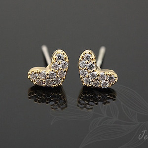 C769-10 pairs-Gold plated-CZ Heart Stud Earrings-Dainty Heart Post Earrings