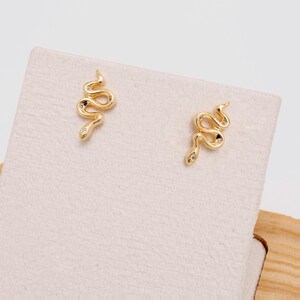 CH5030-1pair/10pairs, 16K Real Gold Plated 6*11.5mm Dainty CZ Snake Earrings, Tiny Snake Stud Earrings, Animal Post Earrings, Nickel Free