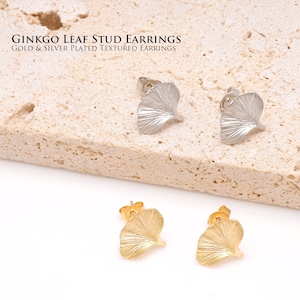 Orecchini a bottone con foglia di ginkgo opaca, gioielli botanici [M1803, M1804-1 paio/10 paia]