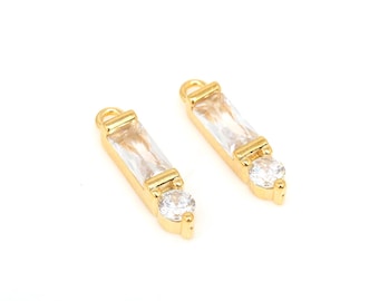 16K Real Gold Plated 3*14mm CZ Bar Charms, Tiny Cubic Pendant [H2373-2PCS/20PCS]