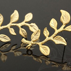 B570-10 pairs-1325mm Matt Gold Plated-Leaf Ear Post-Branch Earring-Silver Post image 2