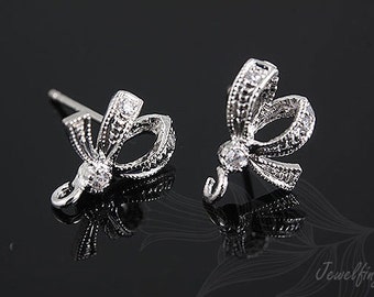 B495- 10 pairs -Ternary Alloy Plated-CZ Ribbon-Ear Post