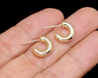 Aretes redondos llamativos de 13,5 mm chapados en oro auténtico de 16 quilates, con pasador de plata y sin níquel [CE0638 - 1 par/10 pares]