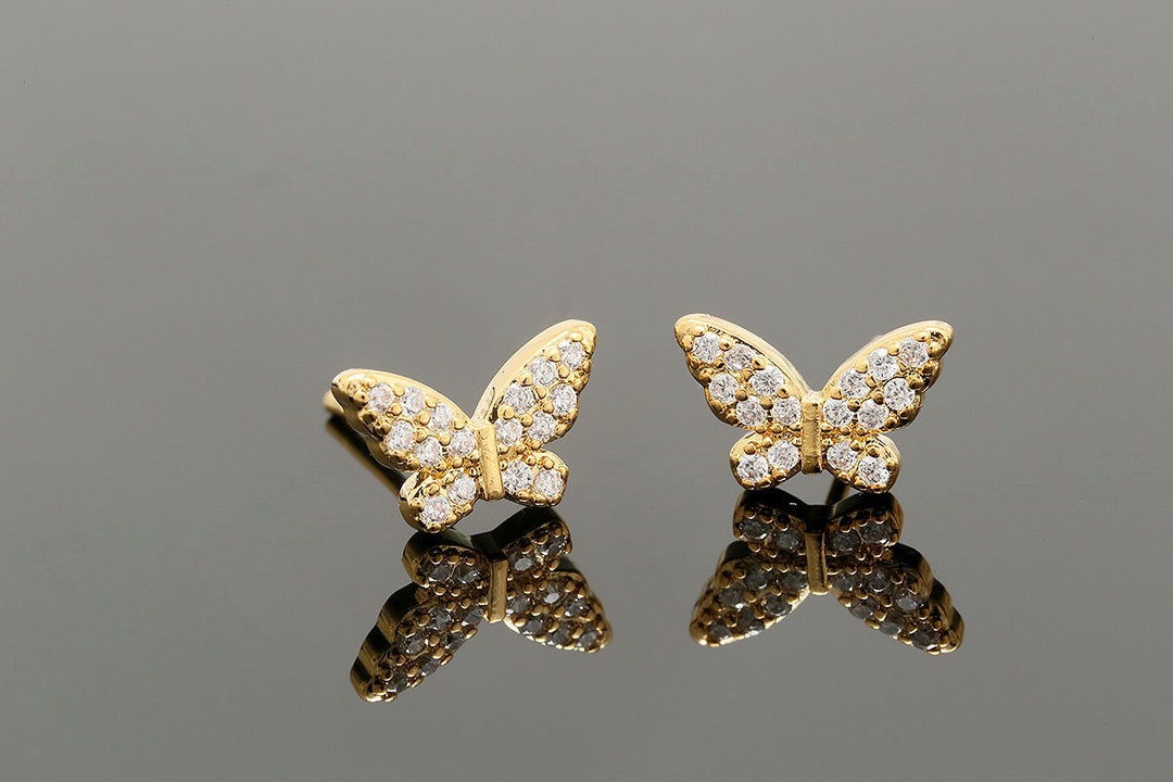 Ch6127-1pair/10pairs-gold Plated-6*11mm Tiny CZ Butterfly Ch6127-1pair/10pairs-gold Plated-6*11mm Tiny CZ Butterfly