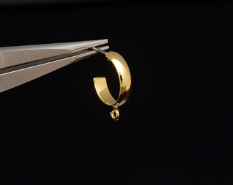 16K Real Gold Plated 12mm Hoop Earrings, Half Circle Earring
