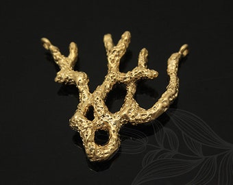 Matt Gold Plated Brass Coral Pendant, Jewelry Making Supplies, Wholesale Finding [S1182-2PCS/20PCS]