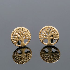 CH6128-1Paar / 10Paare-Gold Plated-7,5 mm kleiner Baum des Lebens Ohrringe, Stammbaum Ohrstecker, Nickelfrei, Grosshandel Ohrringe