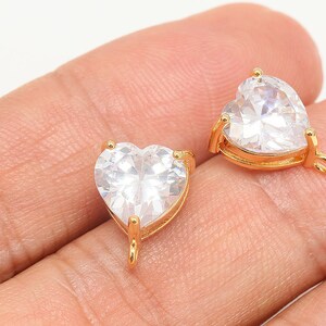 CH6136-1pair/10pairs-Gold Plated-10mm CZ Heart Earrings, Cubic Heart Post Earrings, Nickel Free, jewelry supplies, wholesale Earrings
