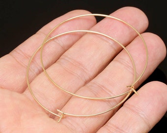E361 - 3 pares/60 pares, aretes de aro redondos de 50 mm chapados en oro auténtico de 16 quilates, accesorio para aretes, venta al por mayor, sin níquel