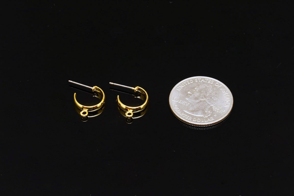 16K Real Gold Plated 12mm Hoop Earrings, Half Circle Earring