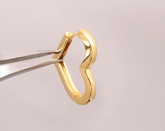16K Real Gold Plated Bold Heart Lever Back Earrings, Nickel Free [CE1010-1pair/10pairs]