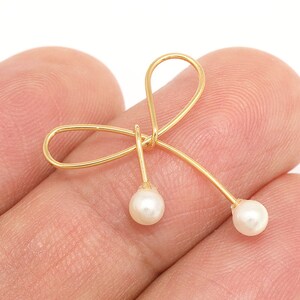 H1169-2ea/20ea-Gold Plated-25*21.5mm Ribbon Pendant with Pearl ,Big Ribbon Charms