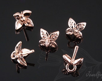 Pink Gold Plated Leaf Bead Cap, For Half Drilled Beads Cap, Pendant [C1046-4PCS/40PCS]