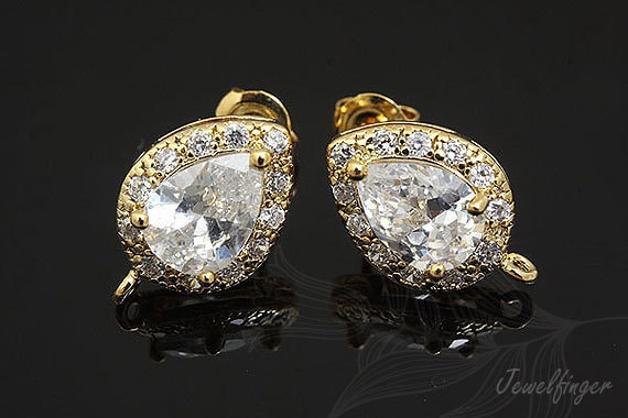 H1033-1pair/10pairs-gold Mm Cubic Zirconia Drop