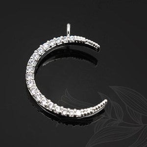 M1043-1ea/20ea-Rhodium Plated-18mm CZ Crescent Moon Charm, Moon Pendant, jewelry making, wholesale jewelry finding, wholesale Charm