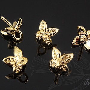 C1045-4ea/40ea- Gold Plated, Leaf Bead Cap, For Half Drilled Beads Bead Cap, Wholesale jewelry findings, Pendant, Jewelry making