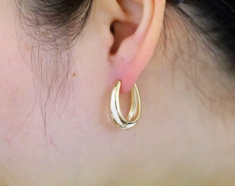 16K Real Gold Plated Bold Oval Lever Back Earrings, Oval Hoop, Nickel Free [CE0662-1pair/10pairs]
