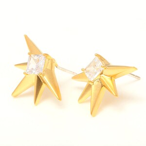 CH137-10pairs 2315mm Matt Gold Plated-CZ Sun Earrings,CZ Star Earrings,Silver Post,Everyday Jewelry image 3