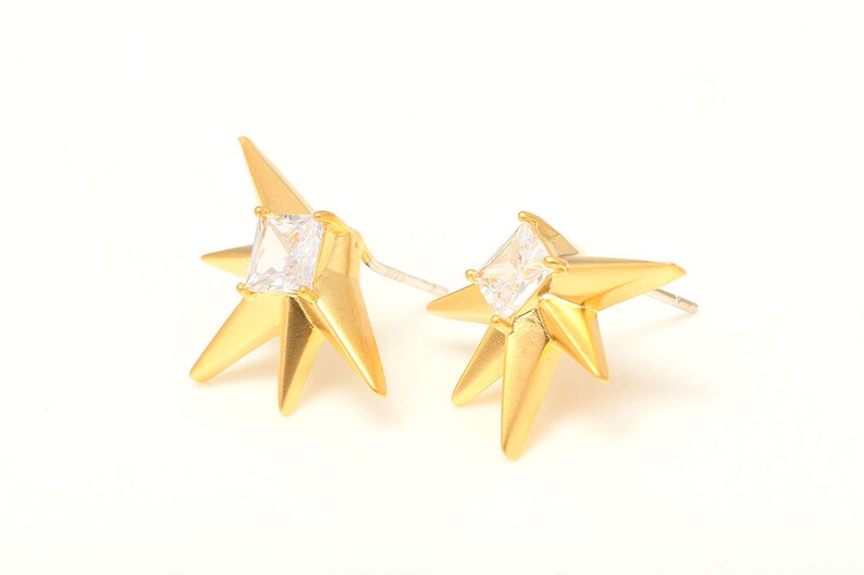 CH137-10pairs 2315mm Matt Gold Plated-CZ Sun Earrings,CZ Star Earrings,Silver Post,Everyday Jewelry image 3