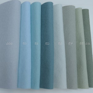 Zart blau und grün - Set von 8 Blättern aus Wollfilz - 20 x 30 cm