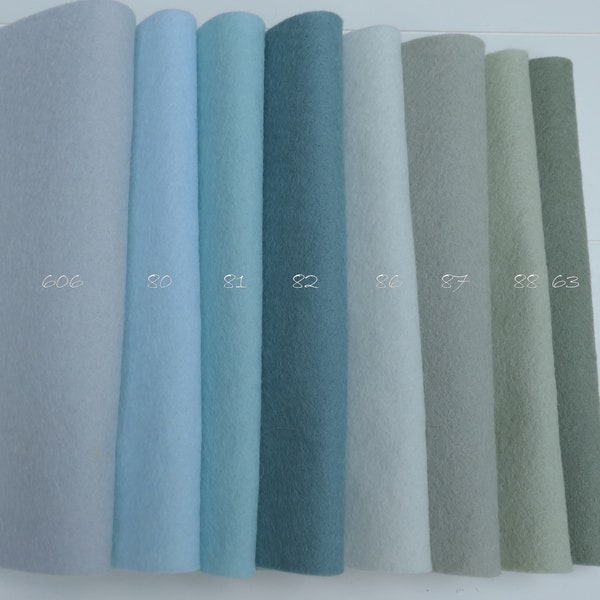 Morbido blu e verde - set di 8 fogli di feltro di lana - 20 x 30 cm