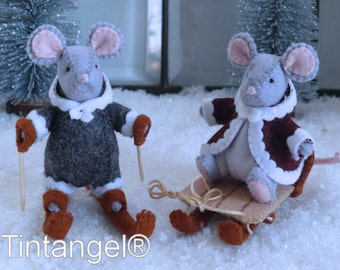 The joy of Winter - Little Mice sledding and skiing - DIY kit