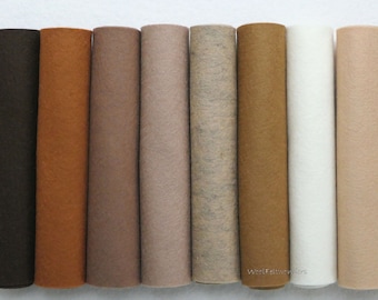 Folhas de feltro de lã merino - Conjunto de tecido em tons terrosos (8 cores)