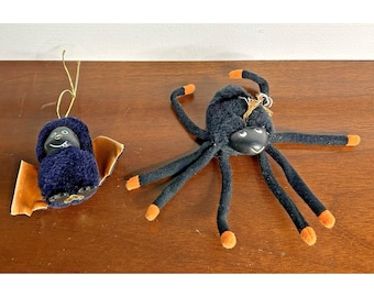 Vintage Russ Small Bat & Spider plush halloween decor Black  Orange