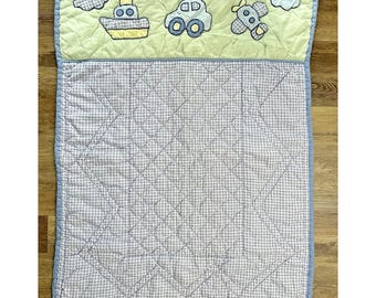 Couette pour lit de bébé VTG Toys R Us, bleu bébé, voiture, bateau, train Y2K
