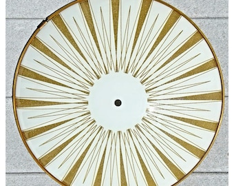 VTG Mid Century Retro Atomic Starburst Circle Plafonnier Abat-jour 15" Doré Blanc
