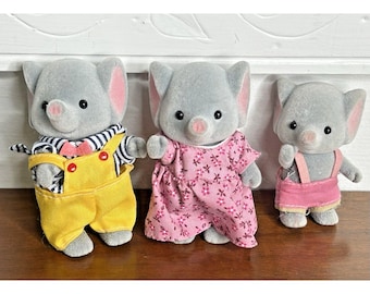 3 Ellwoods Elephant Family Calico Critters Set Sylvanian Families 1985