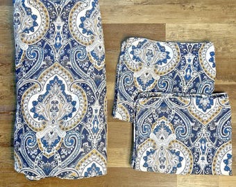 2 taies d'oreiller et une housse de couette 2 places Ralph Lauren / Grand motif cachemire bleu or blanc