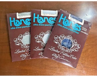 3 Vtg Hanes Ultra Sheer Sandalfoot Pantyhose A Olga Cassini 710 Blue Gray NOS