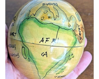 Globo terráqueo antiguo vintage de madera, 7 piezas con caja, mapa de Holanda de 3", luna celestial