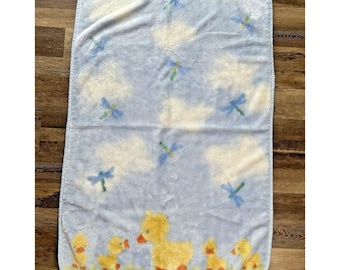 VTG Carters bleu, mère canard, cane, libellule, tapis pour bébé, peluche acrylique